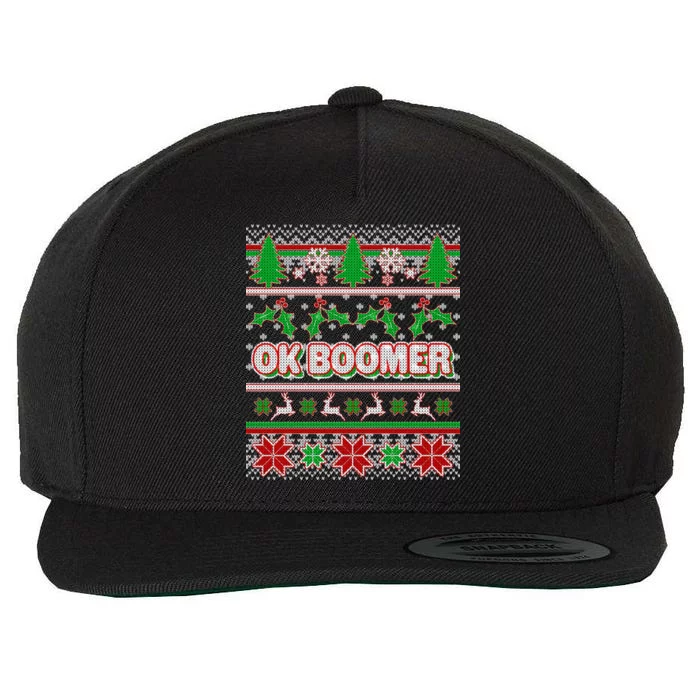 Funny OK Boomer Ugly Christmas Wool Snapback Cap