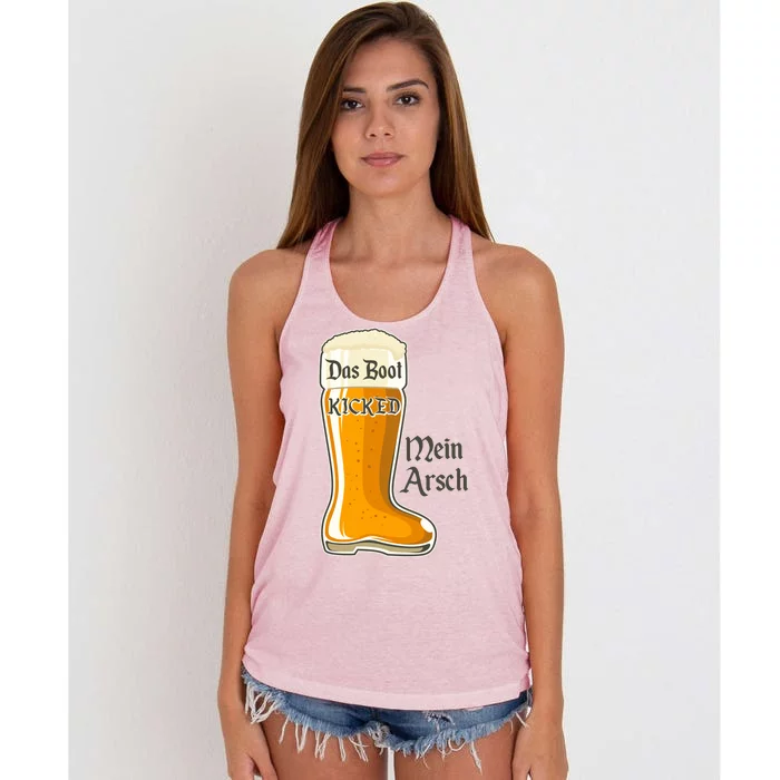 Funny Oktoberfest Das Boot Kicked Mein Arsch Women's Knotted Racerback Tank