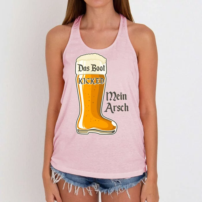 Funny Oktoberfest Das Boot Kicked Mein Arsch Women's Knotted Racerback Tank