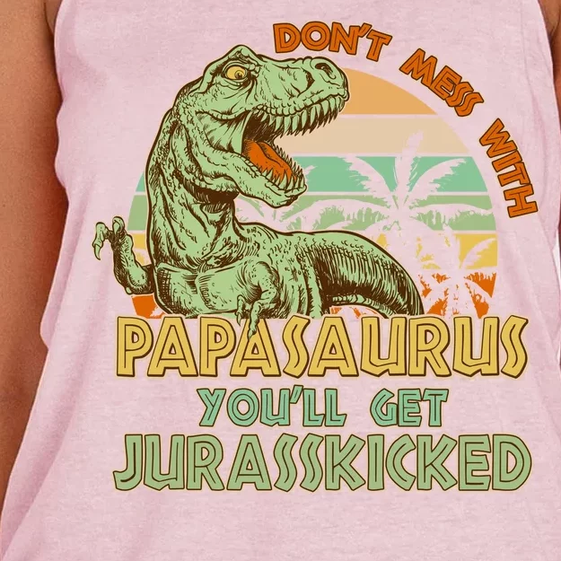 Funny Papa Don't Mess With Papasaurus Women's Knotted Racerback Tank