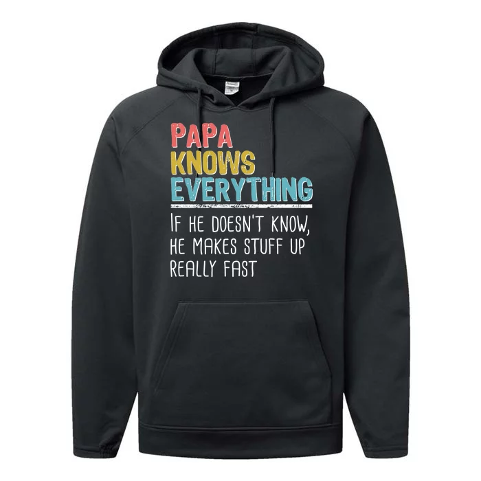 Funny Papa Knows Everything Performance Fleece Hoodie