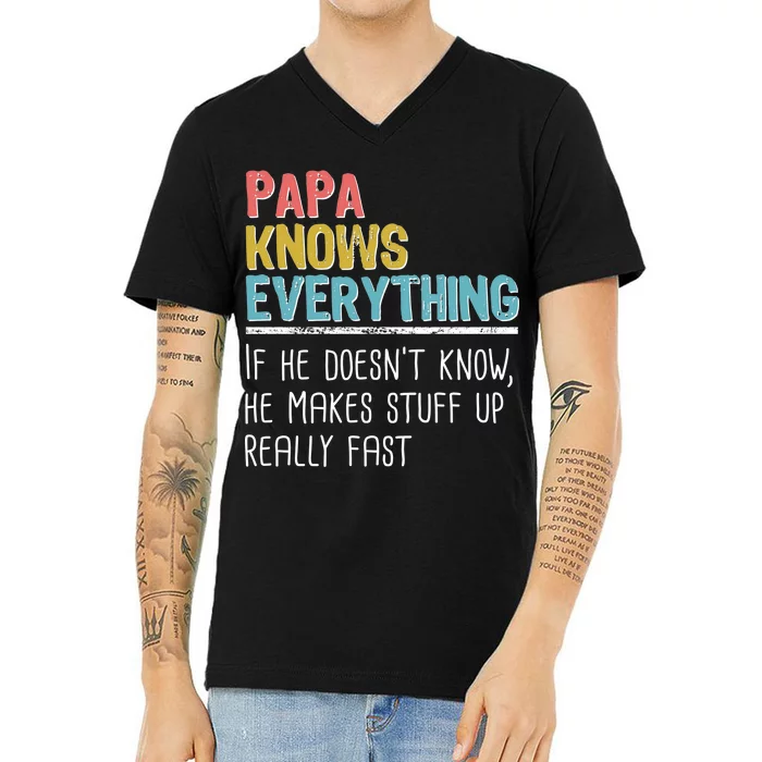 Funny Papa Knows Everything V-Neck T-Shirt