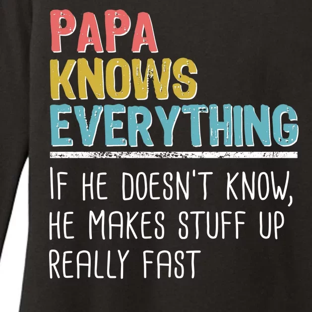 Funny Papa Knows Everything Womens CVC Long Sleeve Shirt