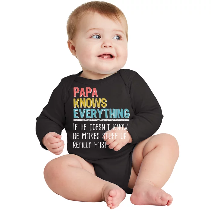 Funny Papa Knows Everything Baby Long Sleeve Bodysuit