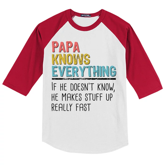 Funny Papa Knows Everything Kids Colorblock Raglan Jersey