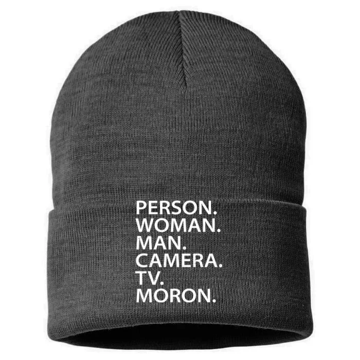 Funny Person Woman Man Camera TV Moron Sustainable Knit Beanie