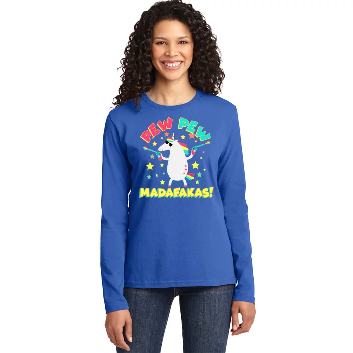 Funny Pew Pew Madafakas Unicorn Ladies Long Sleeve Shirt