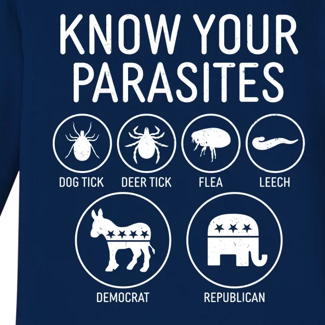 Funny Political Meme Know Your Parasites Baby Long Sleeve Bodysuit