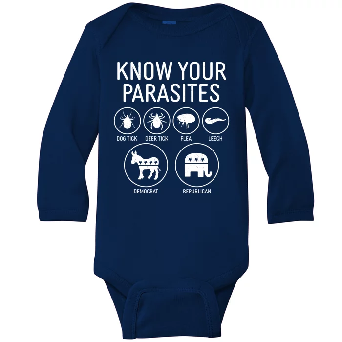 Funny Political Meme Know Your Parasites Baby Long Sleeve Bodysuit