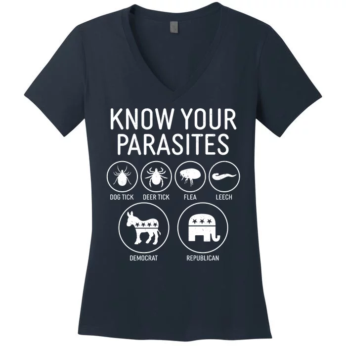 Funny Political Meme Know Your Parasites Women's V-Neck T-Shirt