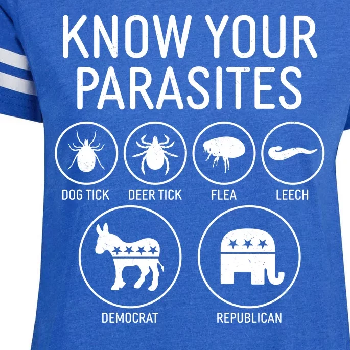 Funny Political Meme Know Your Parasites Enza Ladies Jersey Football T-Shirt