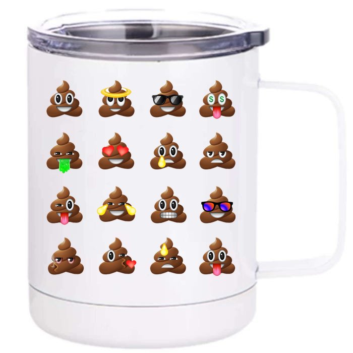 Funny Poop Emoji's Smiley Front & Back 12oz Stainless Steel Tumbler Cup