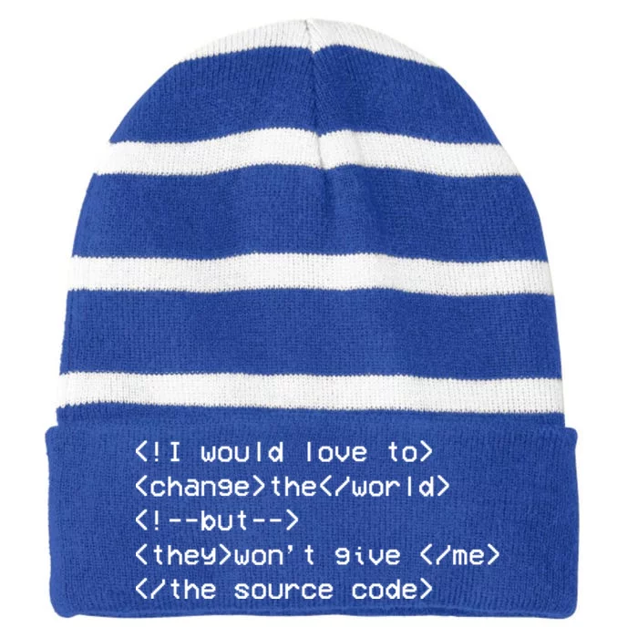 Funny Programmer Change The World Striped Beanie with Solid Band