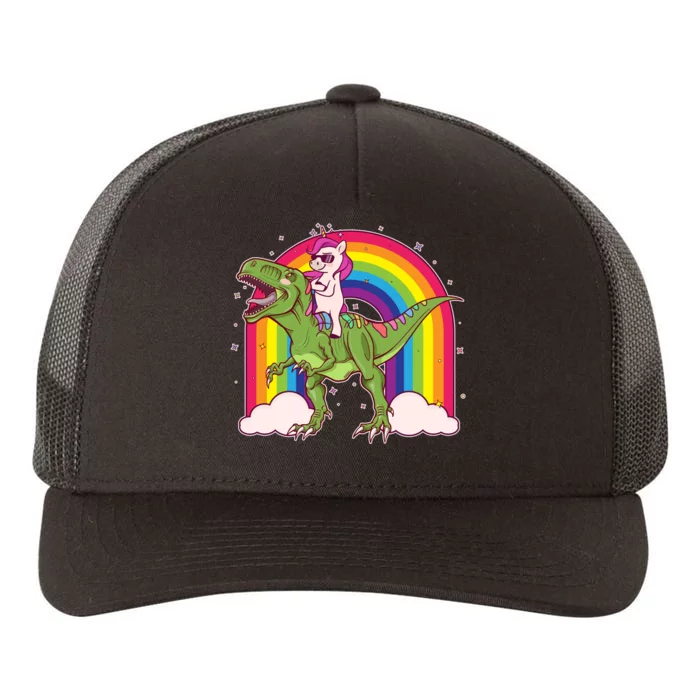 Funny Rainbow Unicorn Riding T-Rex Dinosaur Yupoong Adult 5-Panel Trucker Hat