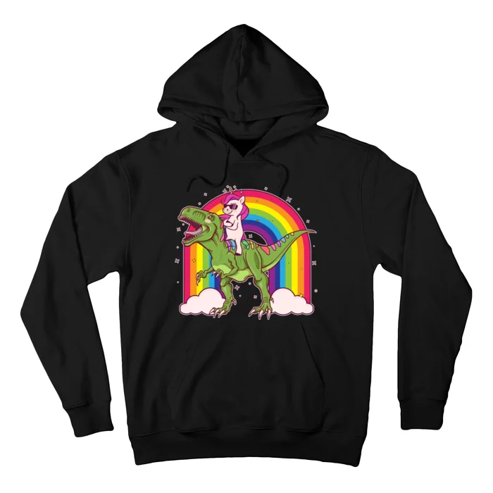 Funny Rainbow Unicorn Riding T-Rex Dinosaur Hoodie