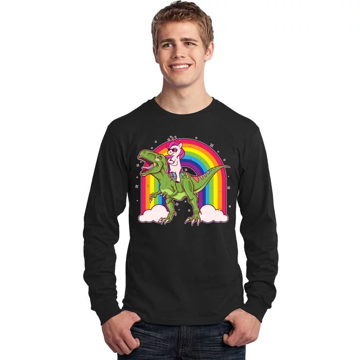 Funny Rainbow Unicorn Riding T-Rex Dinosaur Tall Long Sleeve T-Shirt