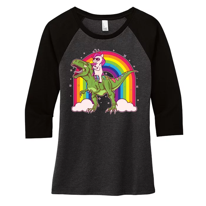 Funny Rainbow Unicorn Riding T-Rex Dinosaur Women's Tri-Blend 3/4-Sleeve Raglan Shirt