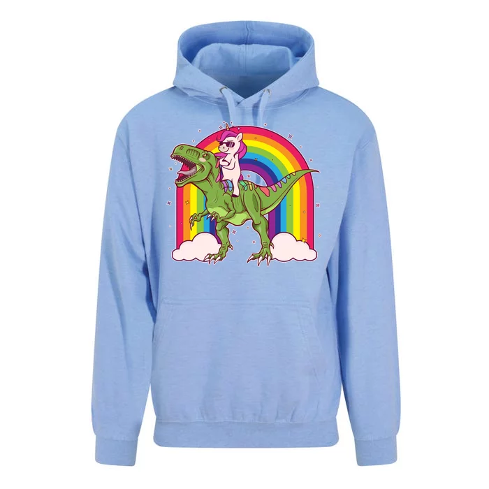 Funny Rainbow Unicorn Riding T-Rex Dinosaur Unisex Surf Hoodie