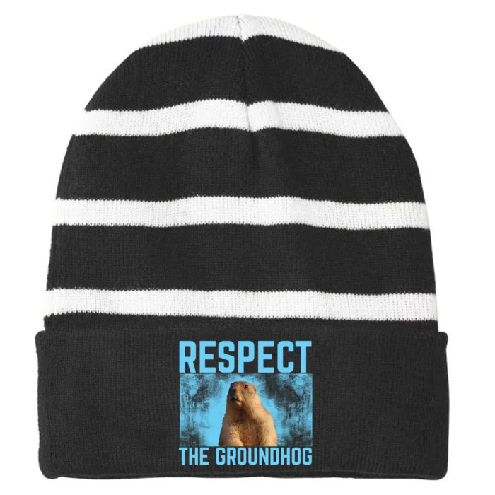 Funny Respect The Groundhog Striped Beanie with Solid Band