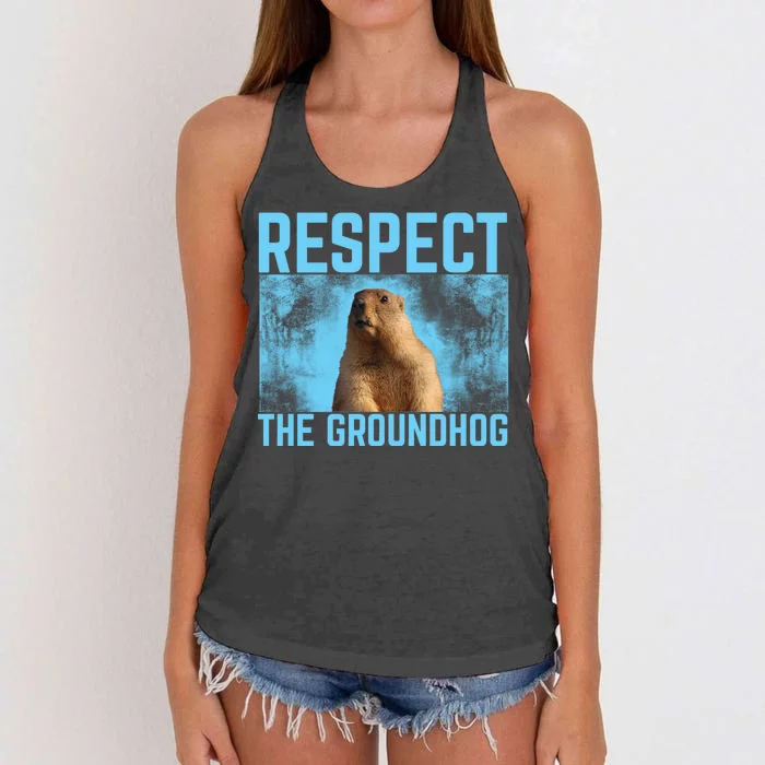 Funny Respect The Groundhog Women's Knotted Racerback Tank