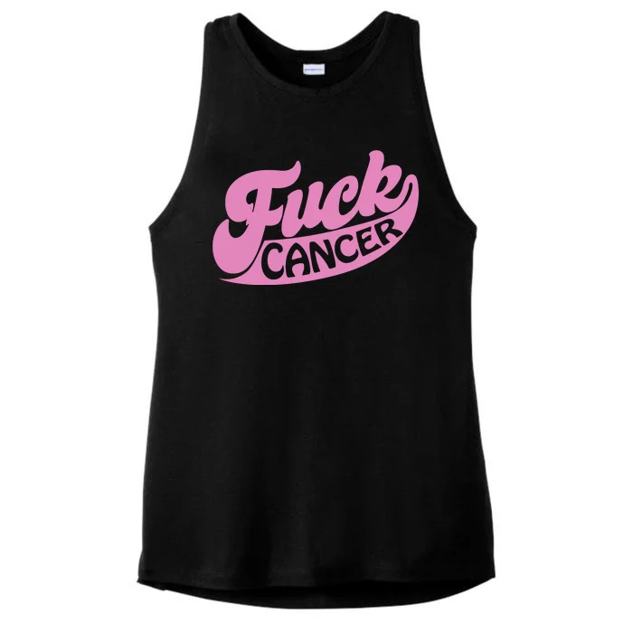 Funny Retro Fck Cancer Logo Breast Cancer Support Ladies Tri-Blend Wicking Tank