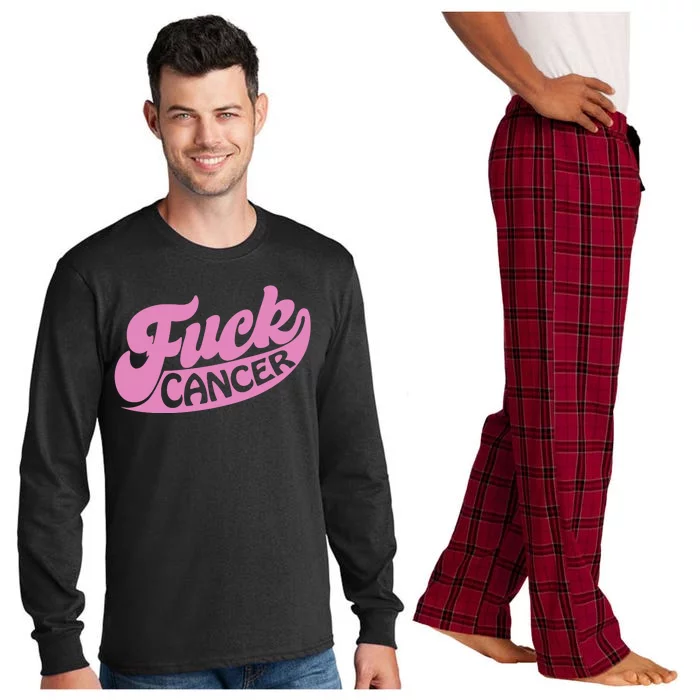 Funny Retro Fck Cancer Logo Breast Cancer Support Long Sleeve Pajama Set