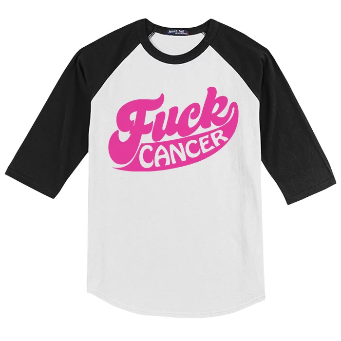 Funny Retro Fck Cancer Logo Breast Cancer Support Kids Colorblock Raglan Jersey