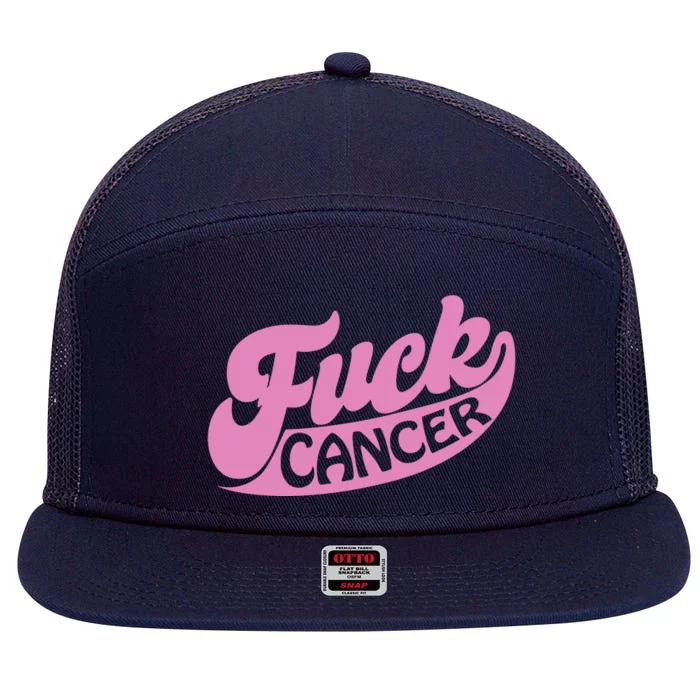 Funny Retro Fck Cancer Logo Breast Cancer Support 7 Panel Mesh Trucker Snapback Hat