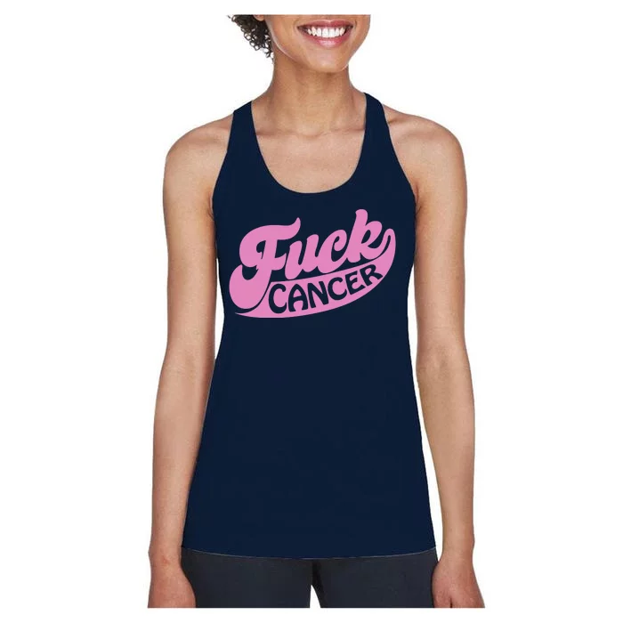 Funny Retro Fck Cancer Logo Breast Cancer Support Women's Racerback Tank