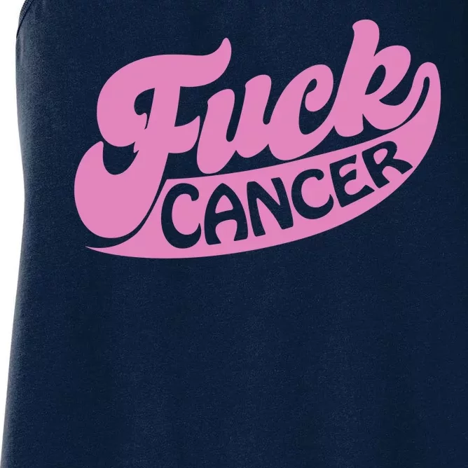 Funny Retro Fck Cancer Logo Breast Cancer Support Women's Racerback Tank