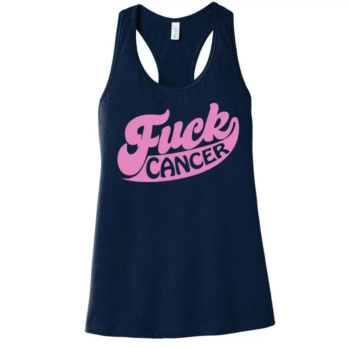 Funny Retro Fck Cancer Logo Breast Cancer Support Women's Racerback Tank