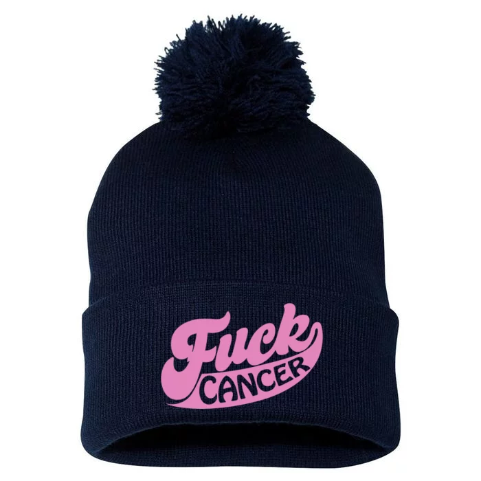 Funny Retro Fck Cancer Logo Breast Cancer Support Pom Pom 12in Knit Beanie