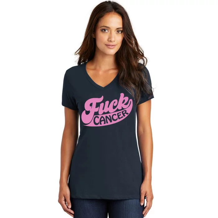 Funny Retro Fck Cancer Logo Breast Cancer Support Women's V-Neck T-Shirt