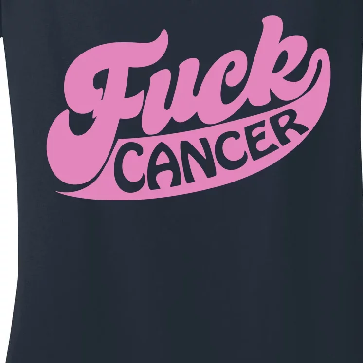 Funny Retro Fck Cancer Logo Breast Cancer Support Women's V-Neck T-Shirt