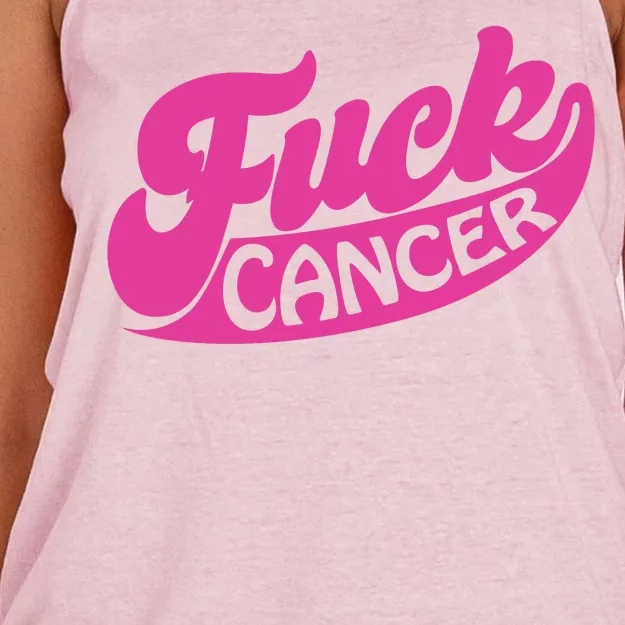 Funny Retro Fck Cancer Logo Breast Cancer Support Women's Knotted Racerback Tank