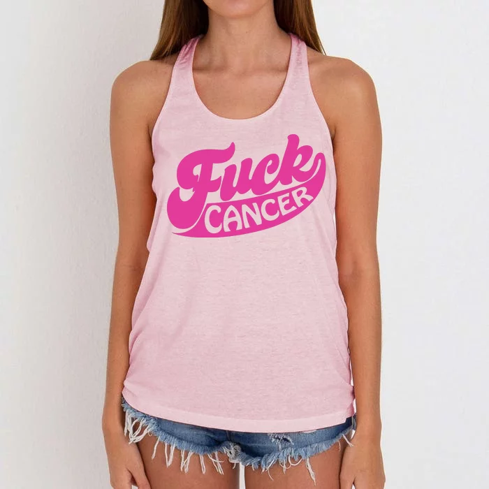 Funny Retro Fck Cancer Logo Breast Cancer Support Women's Knotted Racerback Tank