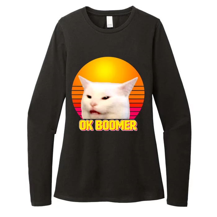 Funny Retro Table Cat OK Boomer Meme Womens CVC Long Sleeve Shirt