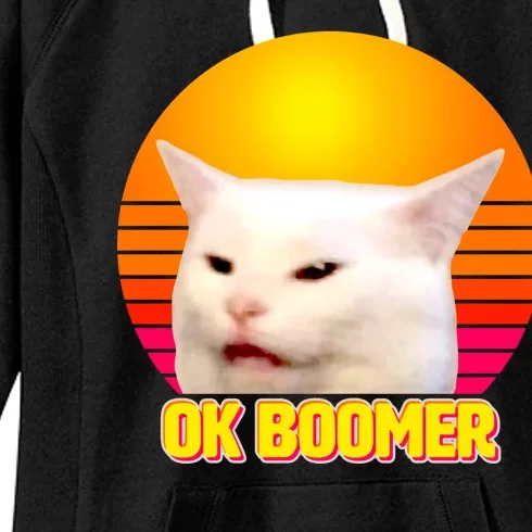 Funny Retro Table Cat OK Boomer Meme Women's Fleece Hoodie