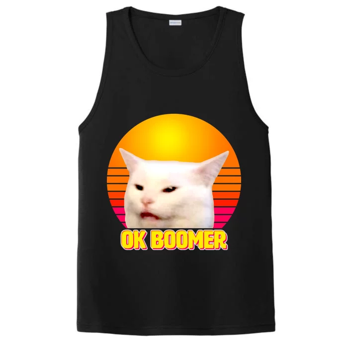 Funny Retro Table Cat OK Boomer Meme Performance Tank