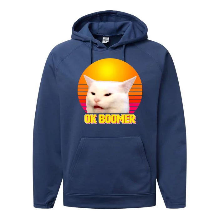 Funny Retro Table Cat OK Boomer Meme Performance Fleece Hoodie