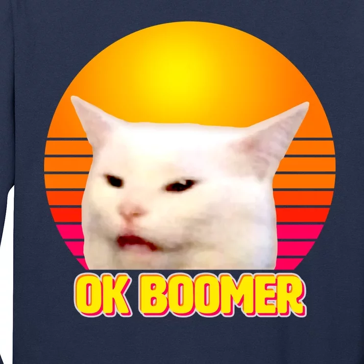 Funny Retro Table Cat OK Boomer Meme Long Sleeve Shirt