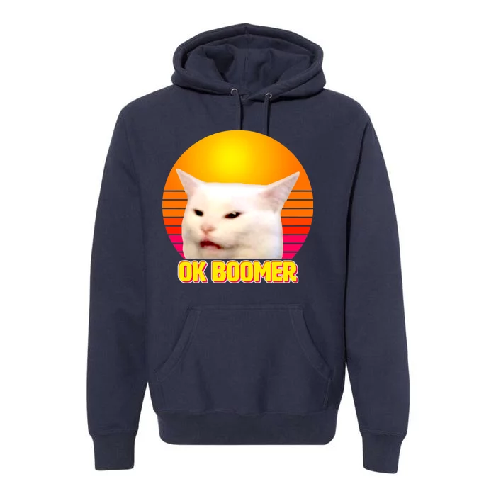 Funny Retro Table Cat OK Boomer Meme Premium Hoodie