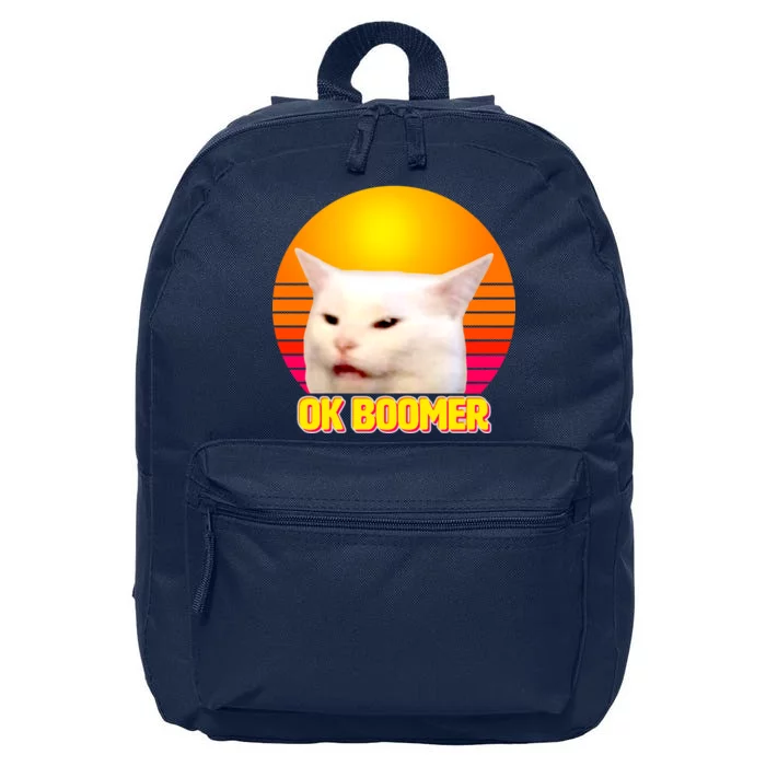 Funny Retro Table Cat OK Boomer Meme 16 in Basic Backpack