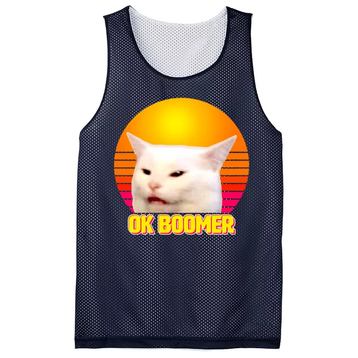 Funny Retro Table Cat OK Boomer Meme Mesh Reversible Basketball Jersey Tank