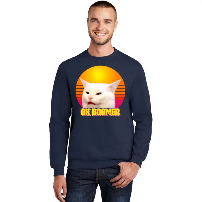 Funny Retro Table Cat OK Boomer Meme Tall Sweatshirt