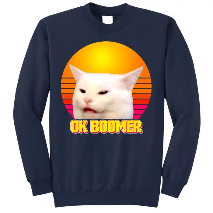 Funny Retro Table Cat OK Boomer Meme Tall Sweatshirt