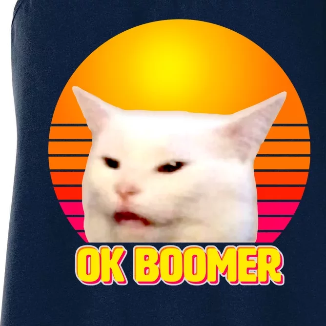 Funny Retro Table Cat OK Boomer Meme Women's Racerback Tank