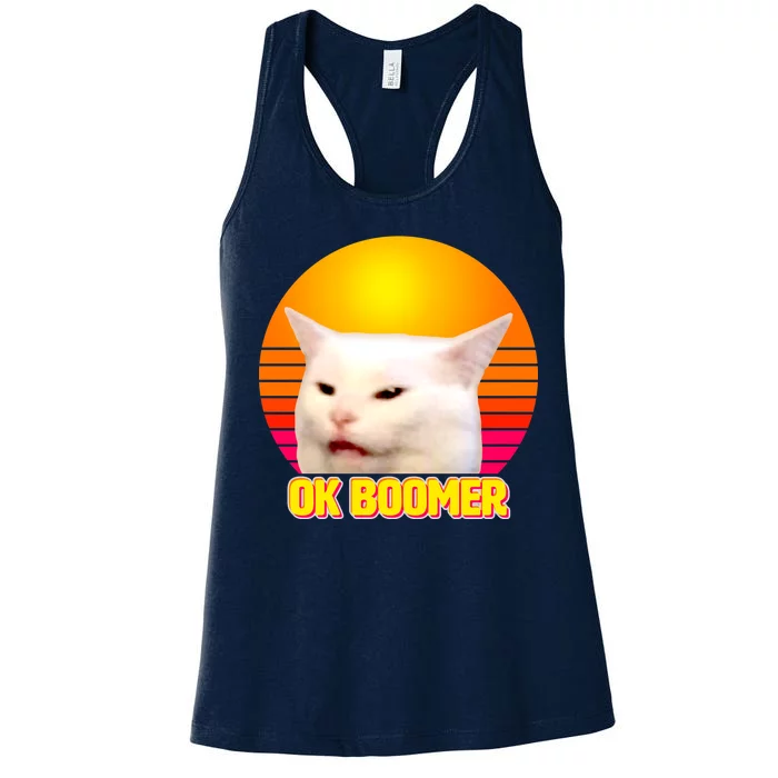 Funny Retro Table Cat OK Boomer Meme Women's Racerback Tank