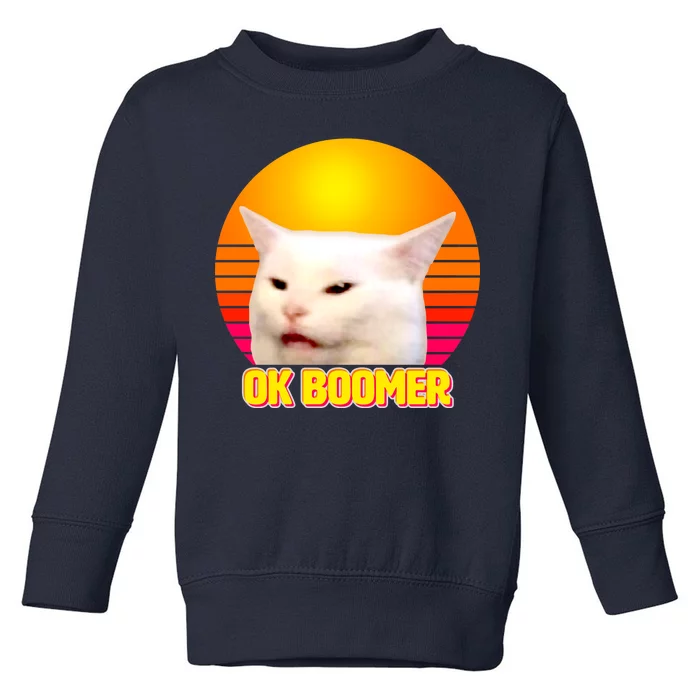 Funny Retro Table Cat OK Boomer Meme Toddler Sweatshirt