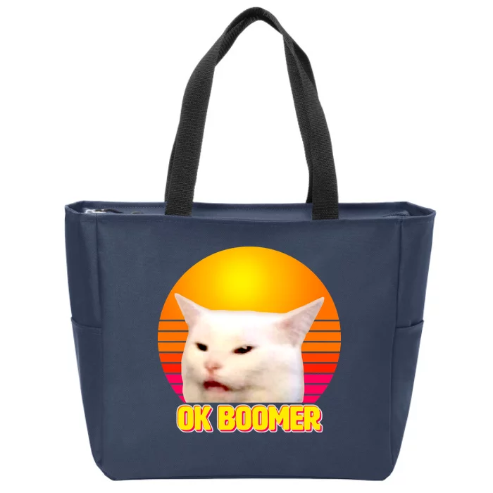 Funny Retro Table Cat OK Boomer Meme Zip Tote Bag